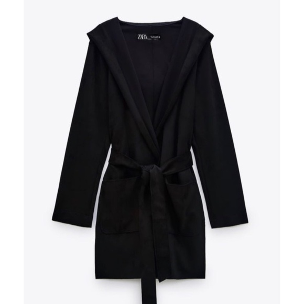 Zara hooded faux suede belted jacket
